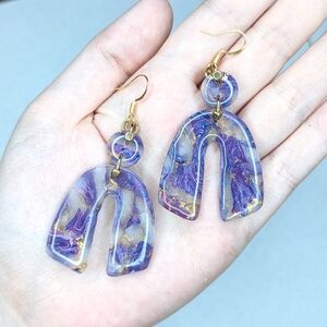 Purple and Gold Geode Rainbow Earrings